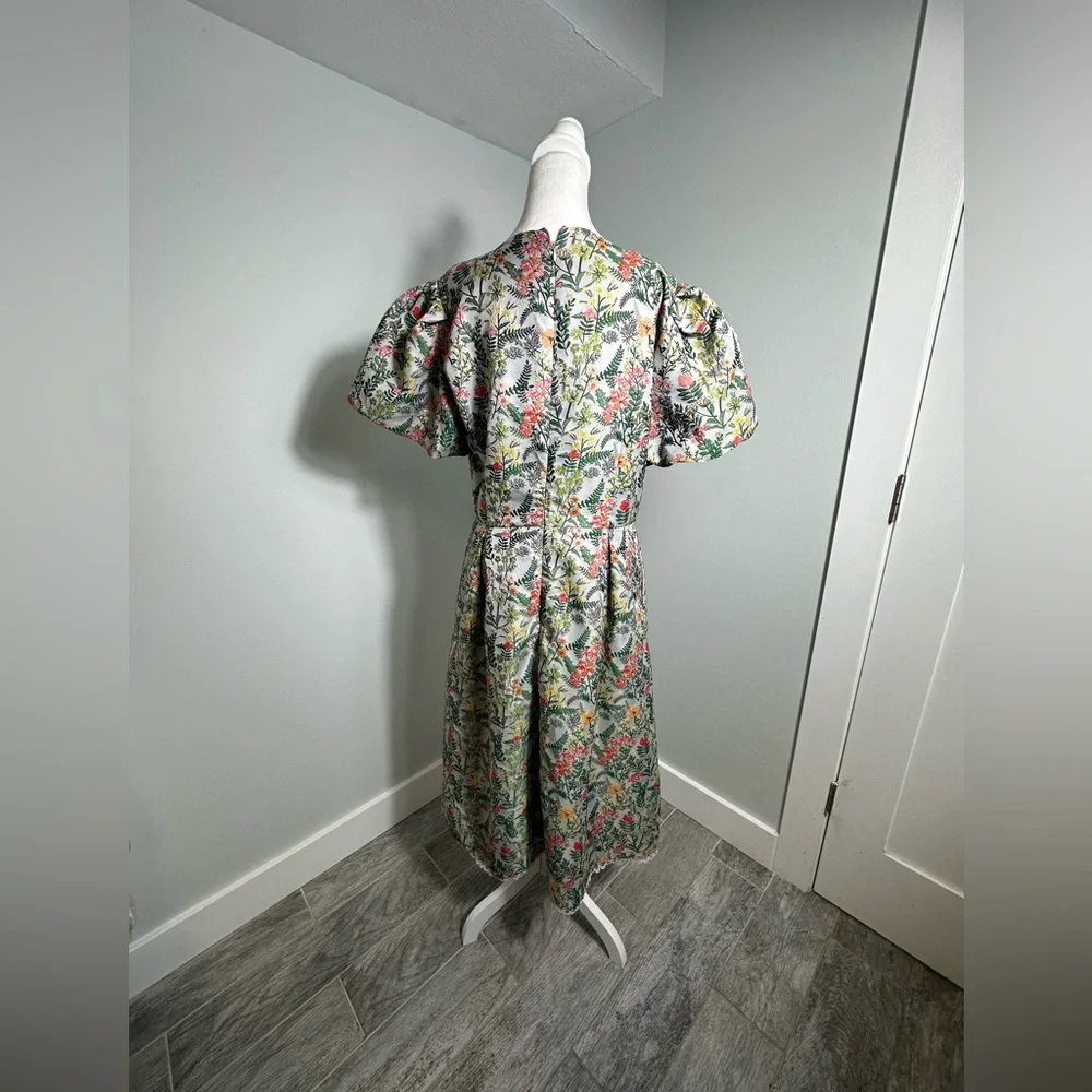 NEW Ivy City Co Avalon Floral Brocade Midii Puff Sleeve Bow Dress Sz 16 - Picture 8 of 17